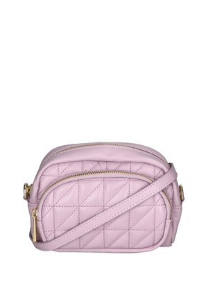 Borsa a tracolla in ecopelle rosa trapuntata con hardware dorato e doppi scomparti con zip. Presenta una lunga tracolla regolabile.
