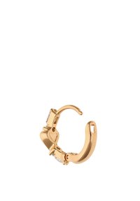 Guld hoop ørering med små klare krystaller, rundet design med hængsel lukning, glat overflade og poleret finish.