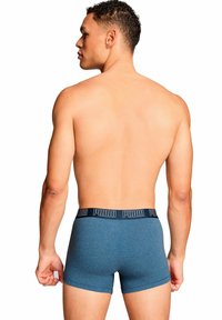 Boxer realizzati in cotone blu con un elastico a contrasto nero in vita, con il logo "PUMA" stampato lungo il bordo superiore.