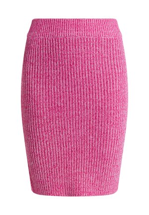 Strickminirock in Pink mit gerippter Textur und taillierter Passform, ausgestattet mit einem breiten, elastischen Bund für zusätzlichen Komfort.