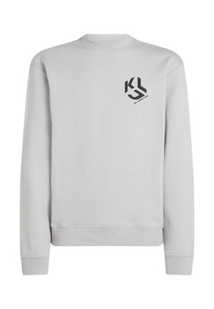 Pelēks džemperis ar apaļu izgriezumu kaklam, kreisajā krūtīs melns logo, ribveida aproces un apakšmala. Mīksts tekstūras un ikdienišķs dizains.