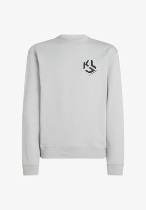 Pelēks džemperis ar apaļu izgriezumu kaklam, kreisajā krūtīs melns logo, ribveida aproces un apakšmala. Mīksts tekstūras un ikdienišķs dizains.