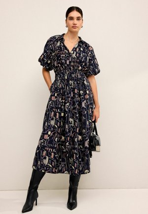 PUFF SLEEVE MIDI - REGULAR FIT - Paitamekko - navy blue scene print