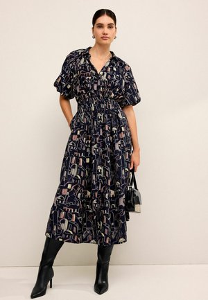 PUFF SLEEVE MIDI - REGULAR FIT - Robe chemise - navy blue scene print