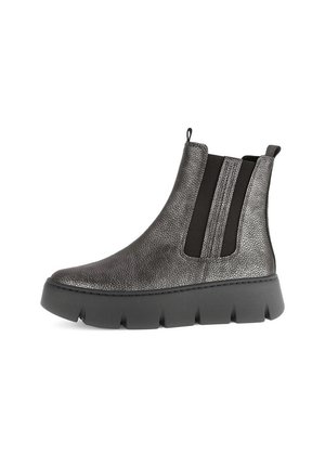 Metallisch strukturierter Chelsea-Hochschaftstiefel mit schwarzen elastischen Seitenpaneelen und dickem schwarzen, gerilltem Absatz.