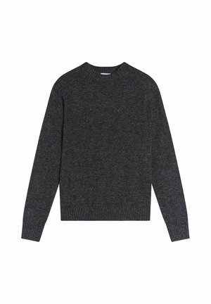 Ciemnoszary sweter wykonany z miękkiego dzianiny. Posiada okrągły dekolt, ściągacze przy mankietach i u dołu oraz prosty, klasyczny design.
