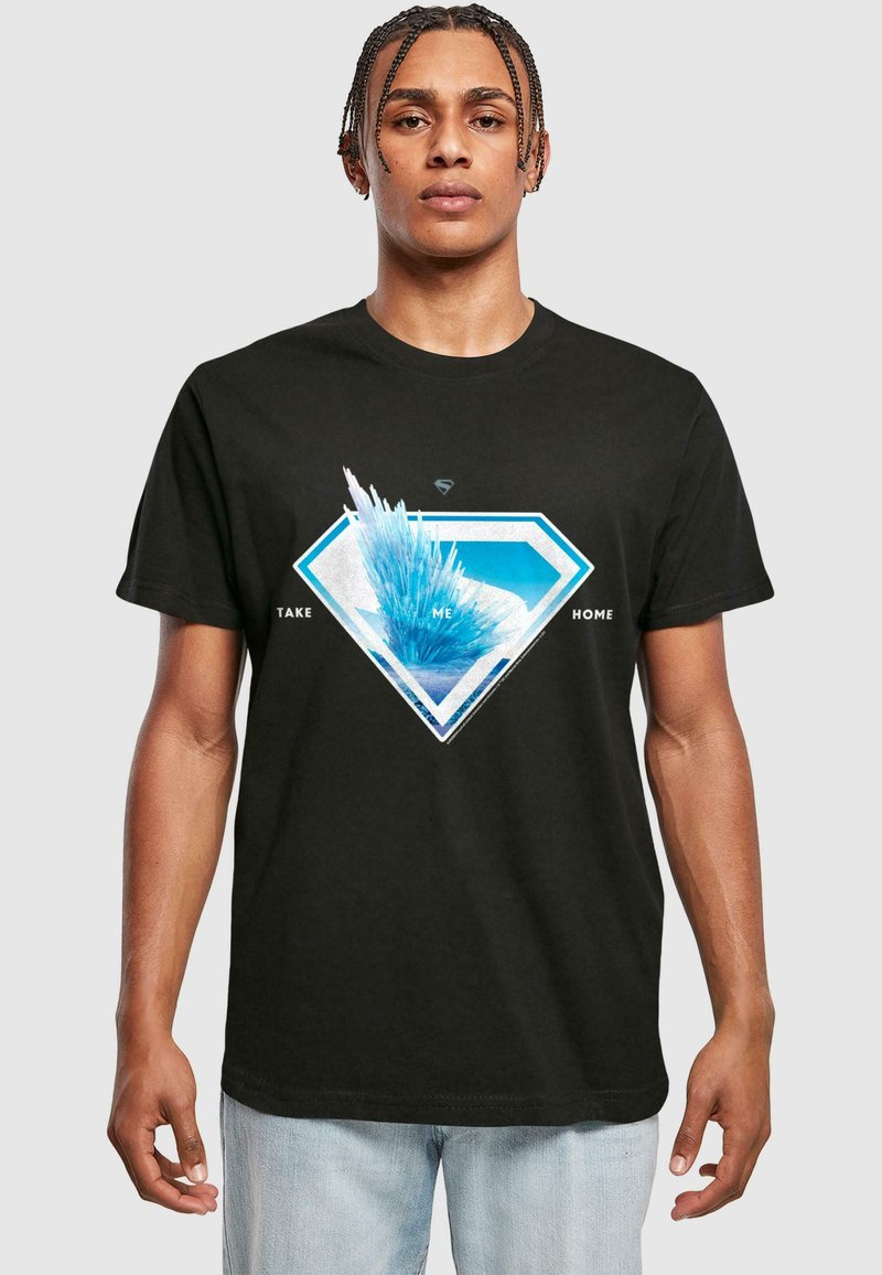Black cotton t-shirt featuring a blue and white diamond graphic with ice-like textures, text "TAKE ME HOME" on either side.