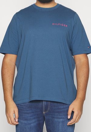 Niebieska bawełniana koszulka z krótkimi rękawami, okrągłym dekoltem i czerwonym logo "HILFIGER" na lewej piersi. Charakteryzuje się luźnym krojem.