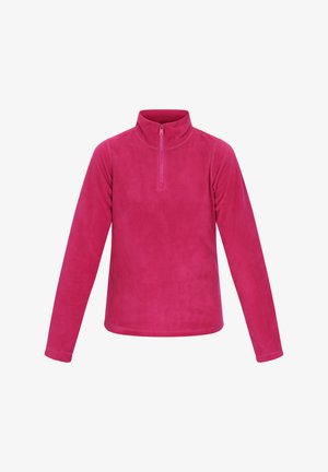Fleecasti pulover u svijetlo ružičastoj boji, s polu-zip ovratnikom, dugim rukavima i glatkom teksturom. Idealno za slojevito oblačenje u hladnijem vremenu.