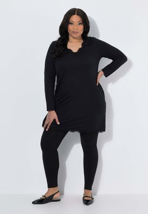 Ulla Popken, SCALLOPED LACE TRIM LONG SLEEVE KNIT TUNIC - Jersey de punto - black