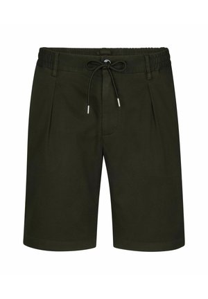 Donkergroene shorts van lichtgewicht stof, met een elastische tailleband met trekkoord en zijzakken. Rechte pijp.