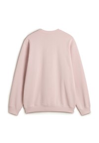 Lyserød sweatshirt med lange ærmer, rund hals og ribbede manchetter. Blødt, struktureret stof med et enkelt, sømløst rygdesign.