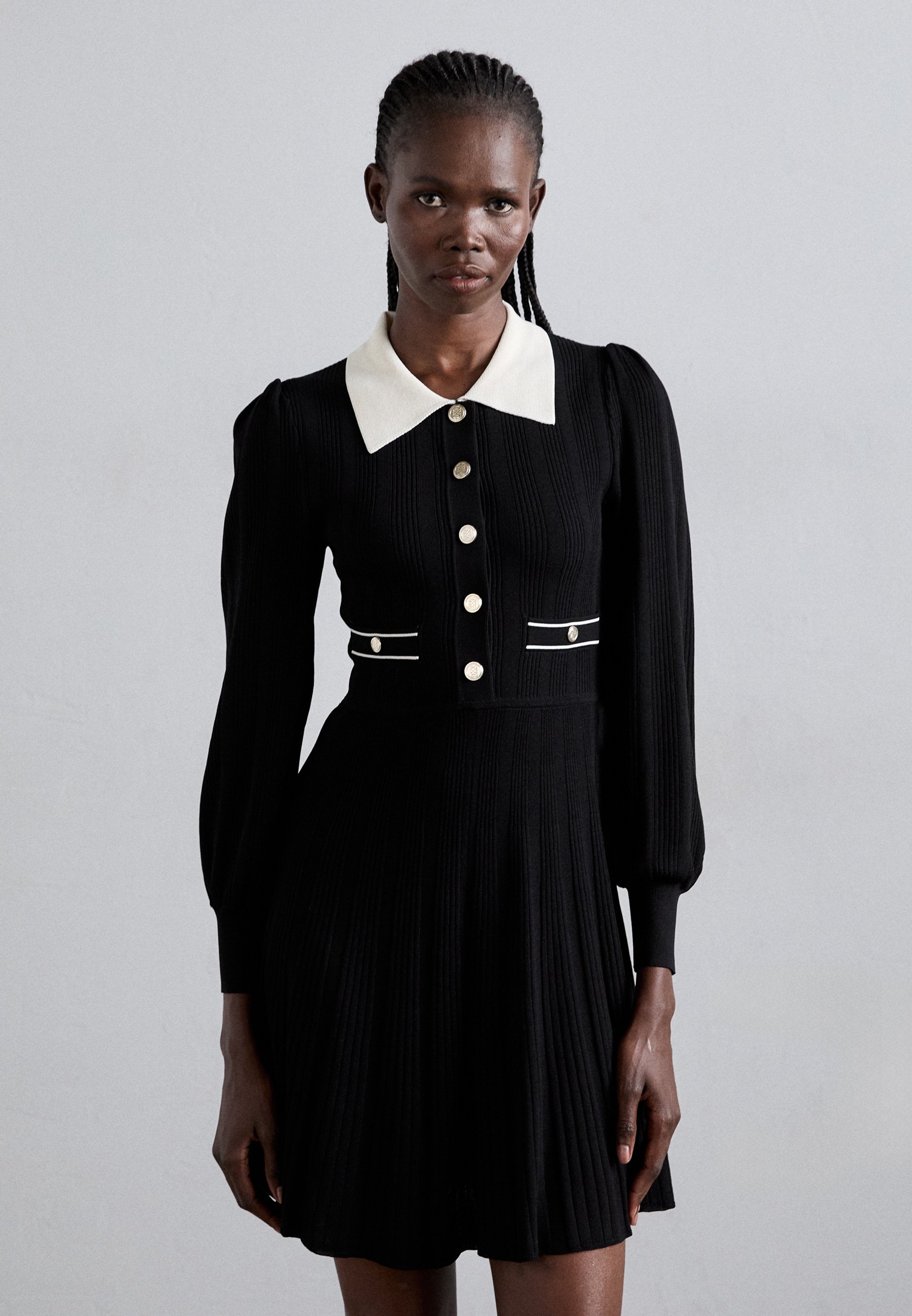 sandro ROBE MAILLE BLOQUE - Jumper dress - noir/ecru/mottled black - Zalando