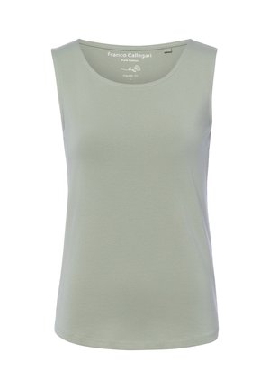 Sleeveless light gray cotton tank top with round neckline, regular fit, and "Franco Callegari" label inside collar.