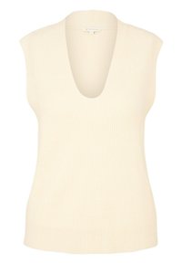 Krämfärgad ribbad ärmlös topp med en djup V-ringning och en avslappnad passform. Tillverkad av ett mjukt, strukturerat stickat tyg.