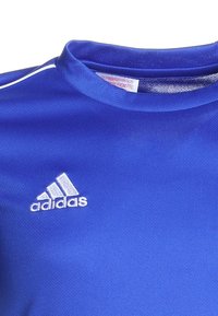 Blue sports jersey with white Adidas logo on the chest and a white stripe detail on the shoulder.