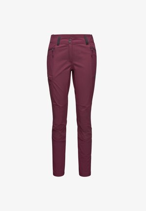 Pantaloni da trekking di colore mauve in tessuto elasticizzato, con due tasche laterali con zip e dettagli rinforzati sulle ginocchia per resistenza e comfort.
