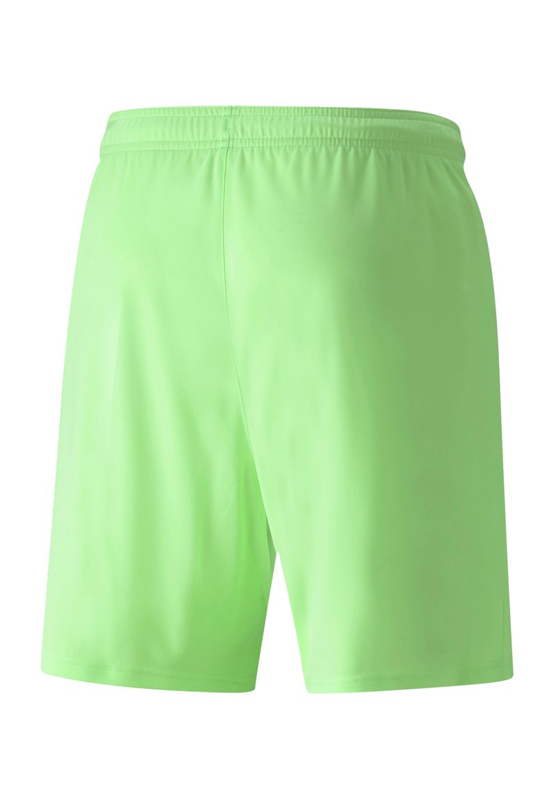 Hellgrüne Sportshorts mit glatter, glänzender Textur. Elastischer Bund ohne sichtbare Metallteile. Einfaches, schnörkelloses Design.