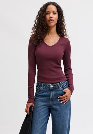 JJXX, JXFREYA STR LS V-NECK TOP JRS - Top s dlhým rukávom - winetasting