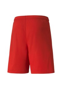 Røde treningsshorts med elastisk midjebånd, laget av glatt, lett materiale. Har et enkelt design uten lommer.