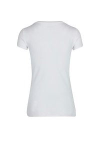 Witte t-shirt met korte mouwen en een aansluitend ontwerp, een gebogen halslijn en een gladde katoenen textuur. Heeft een effen achterkant zonder zichtbare logo's.