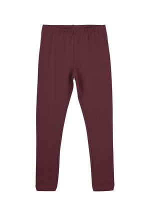Burgundy Leggings aus weichem Stretchstoff, mit einem elastischen Bund und einer enganliegenden Passform. Keine sichtbaren Muster oder Akzente.