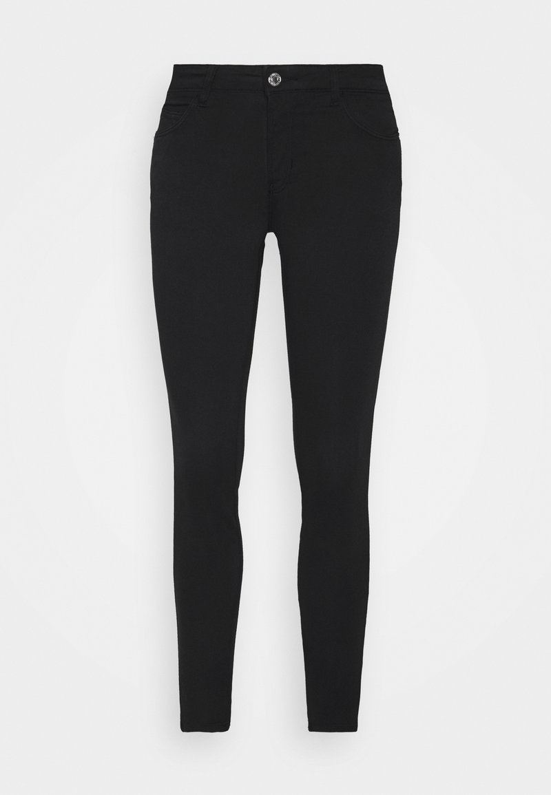Zwarte denim skinny jeans met een middelhoge taille, twee voorzakken en een enkele knoopsluiting. Kenmerkt zich door een slanke, gladde textuur.