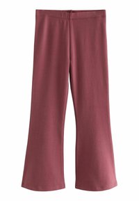 Spodnie dzwony w głębokim odcieniu różu, wykonane z miękkiego, elastycznego materiału. Posiadają wygodny pas i gładką teksturę.