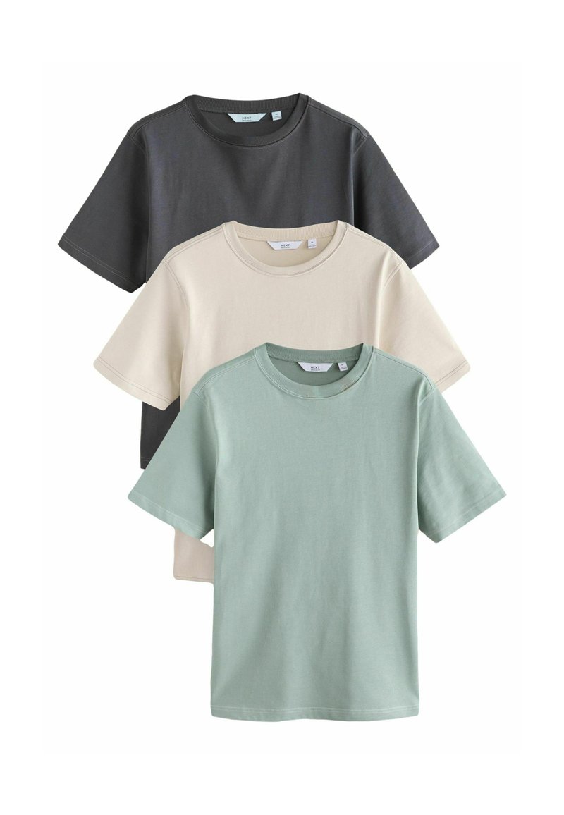 Next HEAVYWEIGHT 3 PACK - REGULAR FIT - Základné tričko - blue ecru slate grey contrast stitch