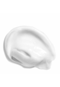 Weiße Creme oder Lotion mit einer glatten, glänzenden Textur, die zu einem sanften Schwung geformt ist. Keine sichtbaren Muster oder zusätzlichen Details.