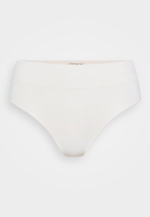Boxer en coton blanc avec une texture lisse, taille haute et design minimaliste. Présente un logo discret sur la taille.