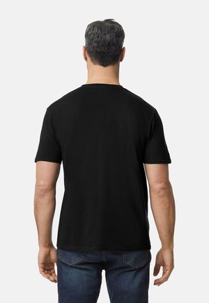 Zwarte katoenen t-shirt met korte mouwen, ronde halslijn en een ontspannen pasvorm. Geweven stof en een nette afwerking op de zomen.