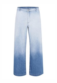 Jean à jambes larges avec un dégradé bleu clair du haut vers le bas, confectionné en denim au toucher lisse et avec un léger effet de décoloration.
