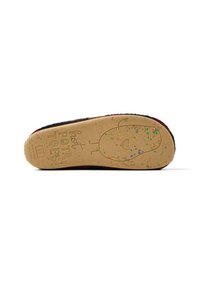 Suola di ciabatta in gomma con una base marrone chiaro e con punteggiature colorate, design in rilievo di un cartone animato a forma di patata e testo che recita "hot pota toes!"