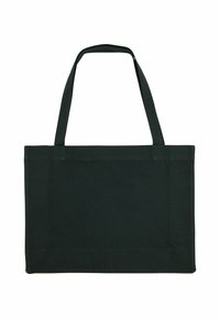 Borsa a tracolla nera realizzata in un tessuto resistente. Presenta due manici, una forma rettangolare e un design minimalista senza hardware o motivi visibili.