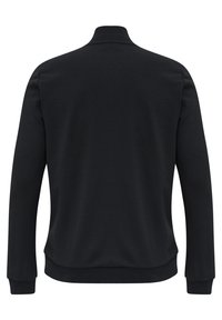 Sweatshirt noir à manches longues avec des poignets et un ourlet côtelés, présenté de dos sur un fond blanc.
