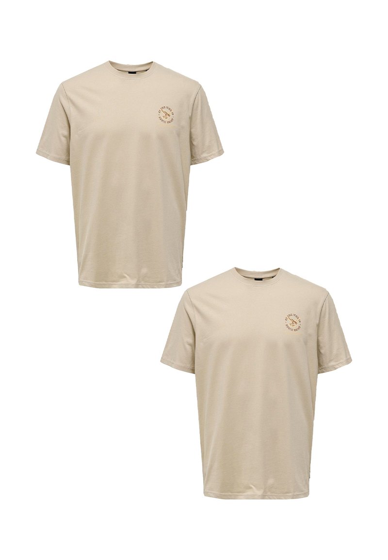 Only & Sons 2ER-SET RUNDHALS KURZARM - Print T-shirt - beige