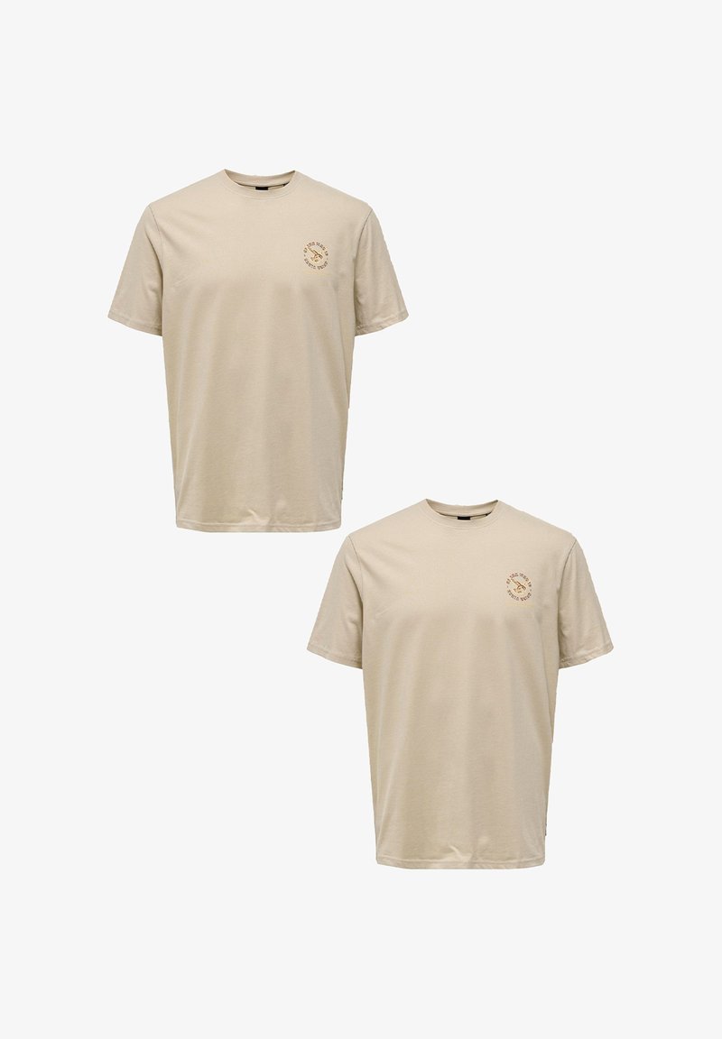 Only & Sons 2ER-SET RUNDHALS KURZARM - Print T-shirt - beige