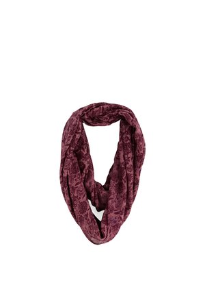 Écharpe infinity marron avec motifs floraux foncés, tissu doux, présentée en boucle sur fond blanc.