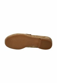 Suela de zapato de ante beige con patrón de dibujo en zigzag, que presenta un tacón ancho y una textura suave. Etiqueta de tamaño "37" grabada en el lateral.