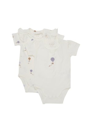 Pack de deux bodys en jersey à manches courtes crème, avec des motifs de montgolfières pastel et des détails en volant sur les épaules. Matière en coton.