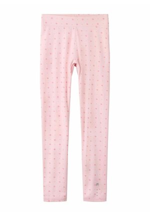 Leggings rose clair avec petits motifs d'ancre rouges et une ceinture élastique étroite, présentés à plat sur un fond blanc.