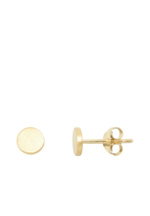 Petites boucles d'oreilles rondes en or avec fermoir papillon, présentées sur un fond blanc.