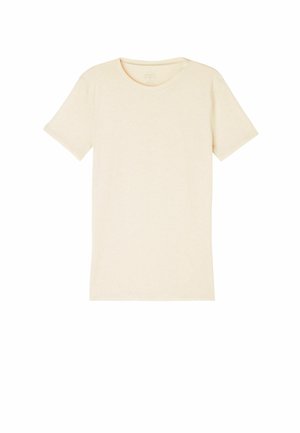 T-shirt a maniche corte color crema realizzato in tessuto morbido. Presenta un collo a giro e un design semplice, senza decorazioni, con una vestibilità dritta.