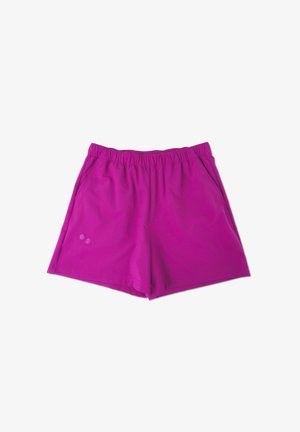 Lila, Shorts mit elastischem Bund aus glattem Material, mit Seitentaschen und natürlichem Sitz, geeignet für lässige oder aktive Outfits.