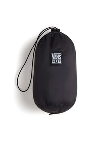 Bolsa de cordón de nylon negro con forma redondeada, que presenta un parche con el logo de Vans MTE. Textura suave, diseño liviano, adecuado para viajar.