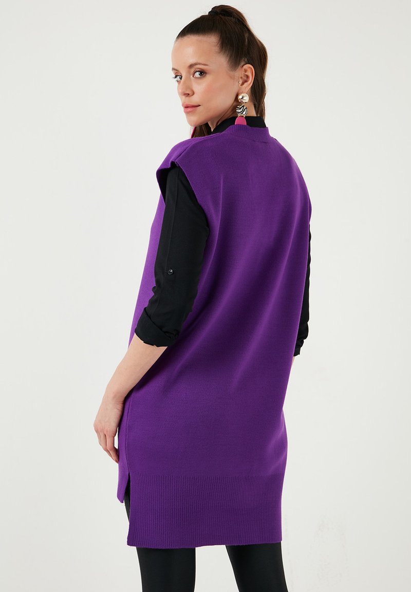 strapless open back dress Dark Plum Turtleneck Sleeveless High Low Hem Sweater *FINAL SALE* – SSYS main image 1
