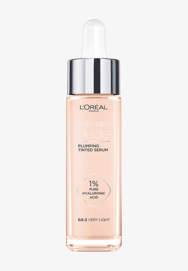 L’Oréal True Match Nude opstrammende farvet serumflaske med dråbetæller, 1 % ren hyaluronsyre, nuance 0,5-2 meget lys.