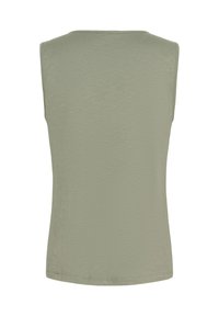 Top sans manches dans un vert doux, fabriqué à partir d'un tissu doux et texturé. Il a un encolure ronde et un ourlet droit, sans motifs ni accents visibles.