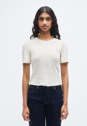 ONLNICOLE LIFE O NECK SCALLOP - T-Shirt basic - birch